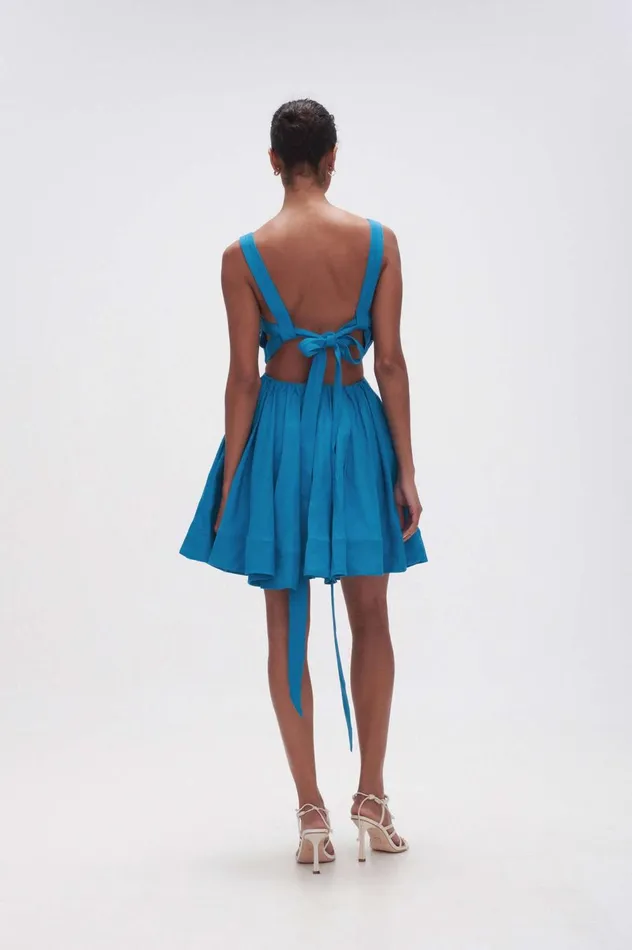 Clara Tie Back Mini Dress Azure Blue Women Aje Mini Dresses