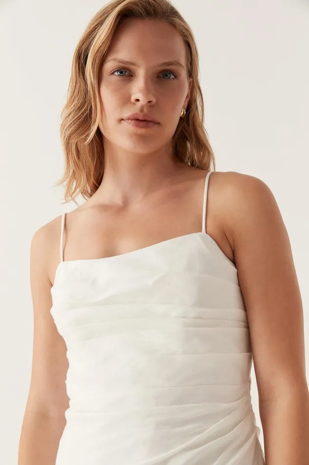 Clarice Draped Mini Slip Dress Ivory Women Aje White Dresses