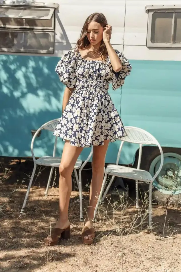 Claudia Floral Dress Navy Women Bohme Dresses