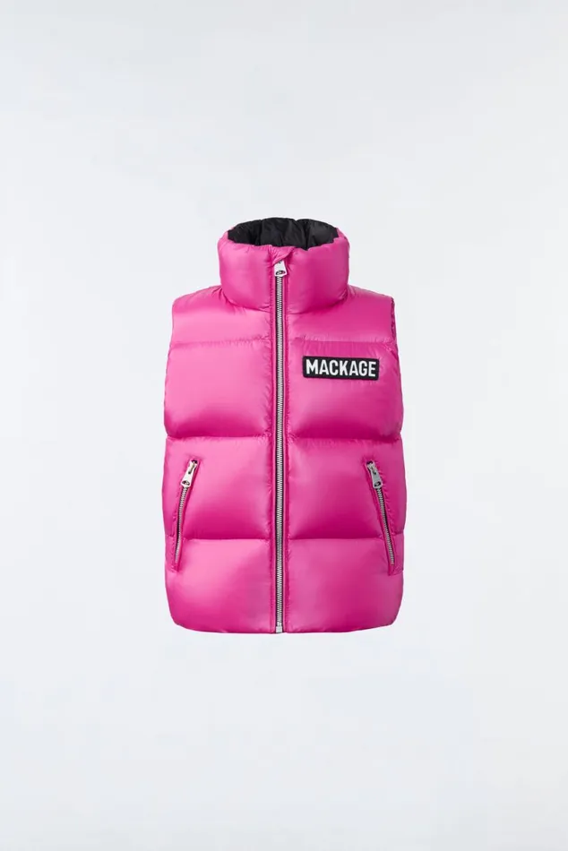 Coats and Jackets Kids Mackage CHARLEE Lustrous Light Down Puffer Vest For Kids 814 Years Flame Coats and Jackets Kids Mackage CHARLEE Lustrous Light Down Puffer Vest For Kids 814 Years Flame