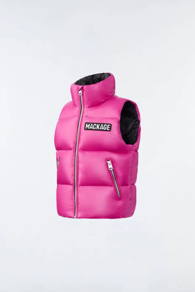 Coats and Jackets Kids Mackage CHARLEE Lustrous Light Down Puffer Vest For Kids 814 Years Flame