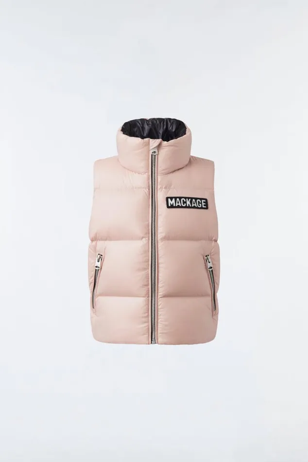 Coats and Jackets Kids Mackage CHARLEE Lustrous Light Down Puffer Vest For Kids 814 Years Flame