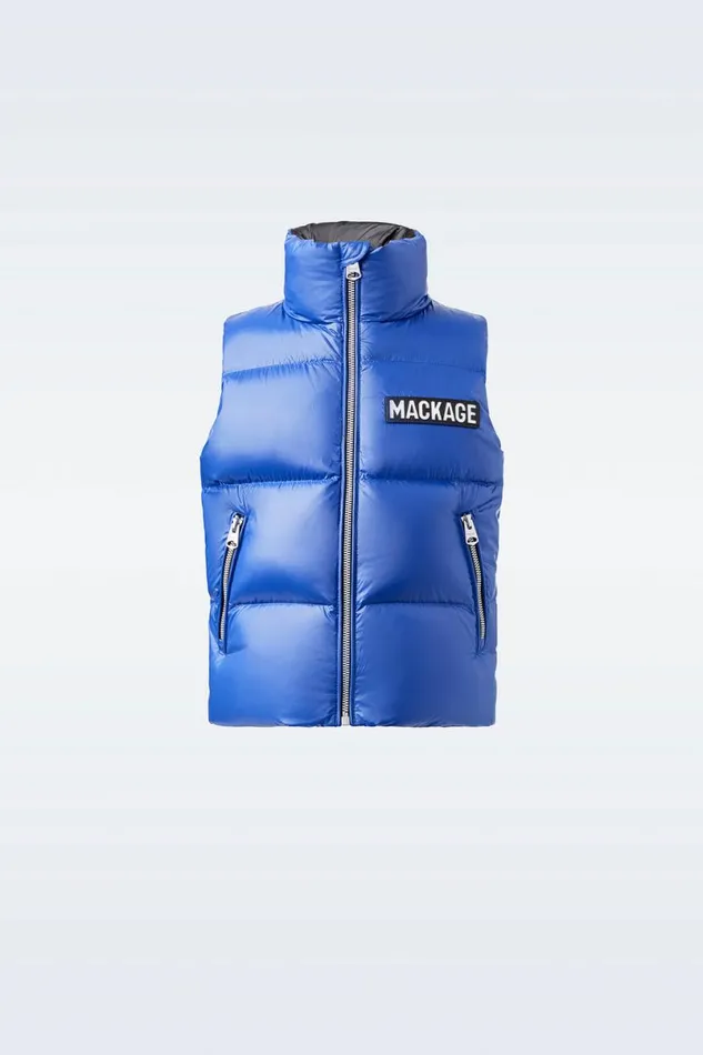 Coats and Jackets Kids Mackage CHARLEE Lustrous Light Down Puffer Vest For Kids 814 Years Flame