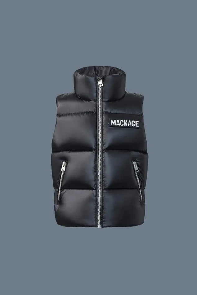 Coats and Jackets Kids Mackage CHARLEE Lustrous Light Down Puffer Vest For Kids 814 Years Flame