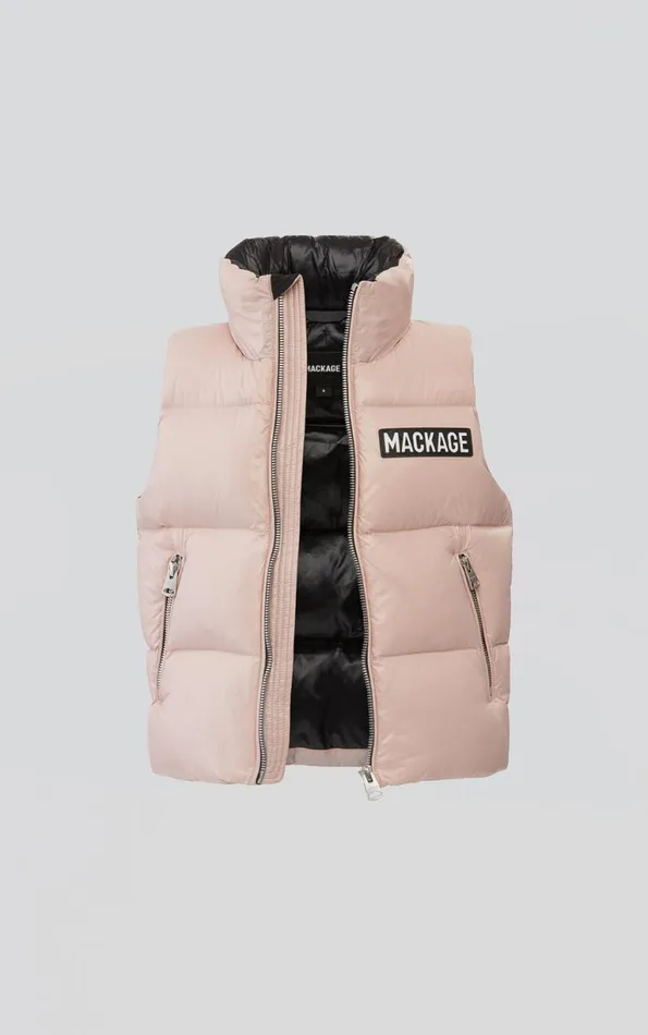 Coats and Jackets Kids Mackage CHARLEE Lustrous Light Down Puffer Vest For Kids 814 Years Flame