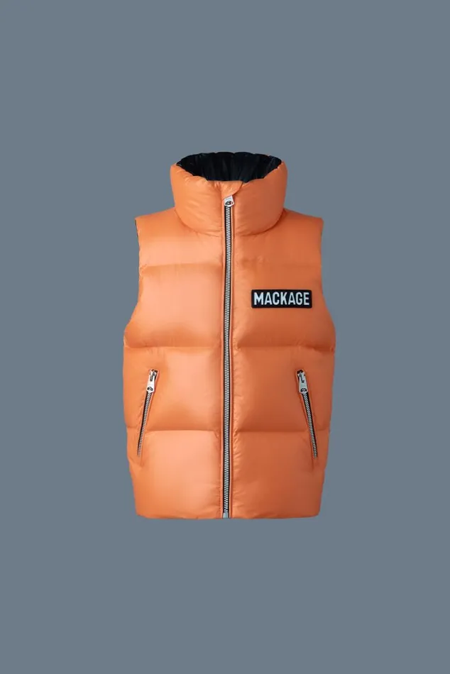 Coats and Jackets Kids Mackage CHARLEE Lustrous Light Down Puffer Vest For Kids 814 Years Flame
