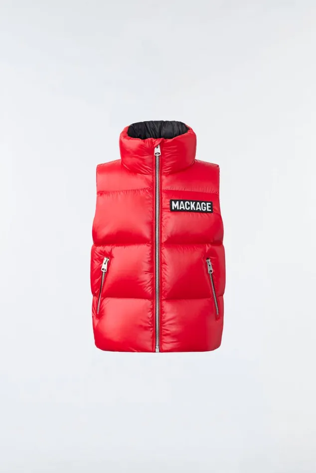 Coats and Jackets Kids Mackage CHARLEE Lustrous Light Down Puffer Vest For Kids 814 Years Flame