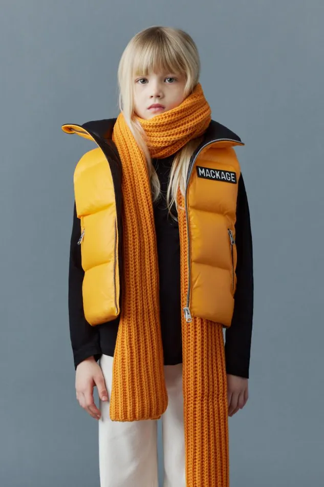 Coats and Jackets Kids Mackage CHARLEE Lustrous Light Down Puffer Vest For Kids 814 Years Flame