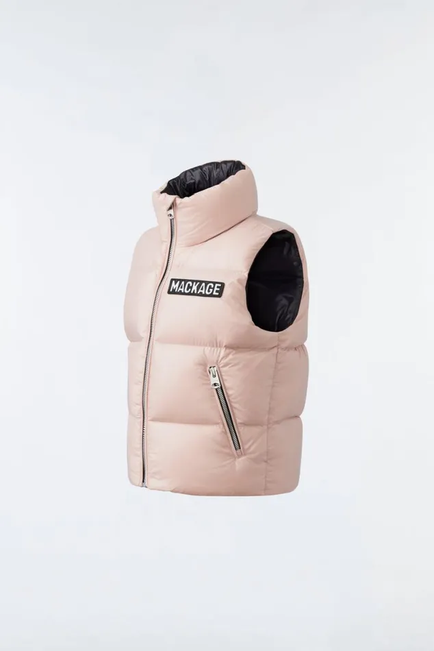 Coats and Jackets Kids Mackage CHARLEE Lustrous Light Down Puffer Vest For Kids 814 Years Flame