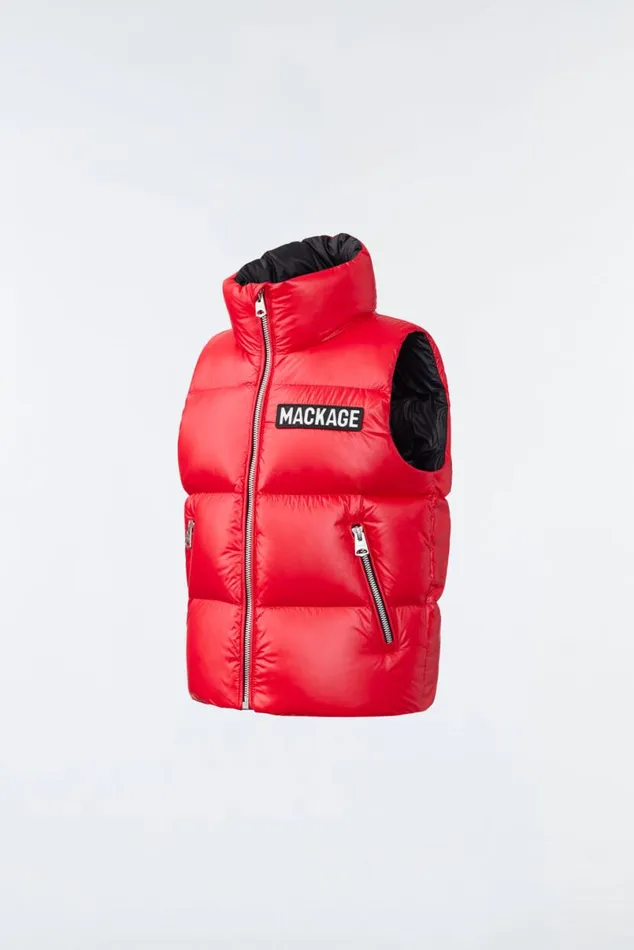 Coats and Jackets Kids Mackage CHARLEE Lustrous Light Down Puffer Vest For Kids 814 Years Flame