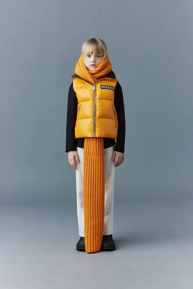Coats and Jackets Kids Mackage CHARLEE Lustrous Light Down Puffer Vest For Kids 814 Years Flame