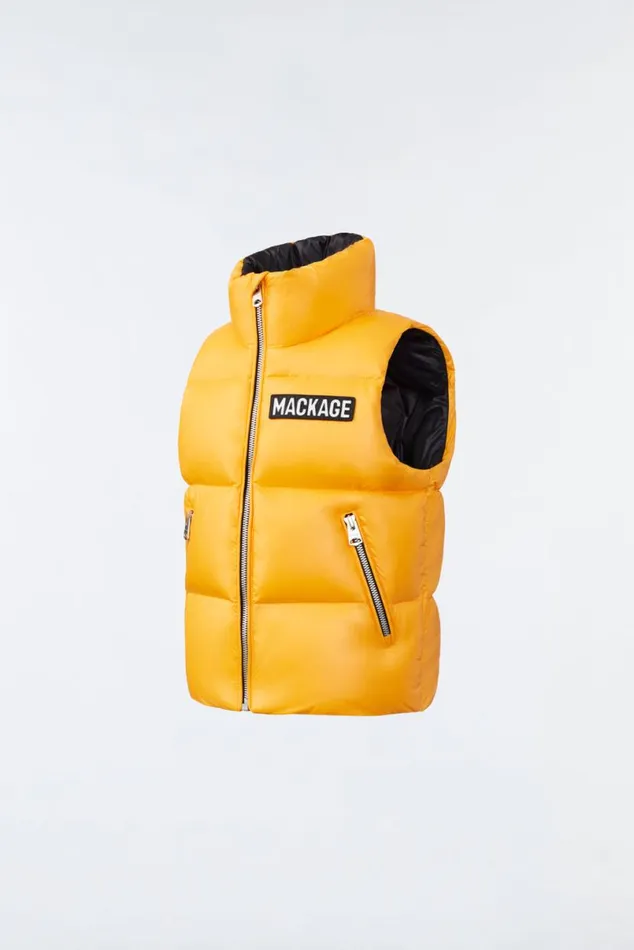 Coats and Jackets Kids Mackage CHARLEE Lustrous Light Down Puffer Vest For Kids 814 Years Flame