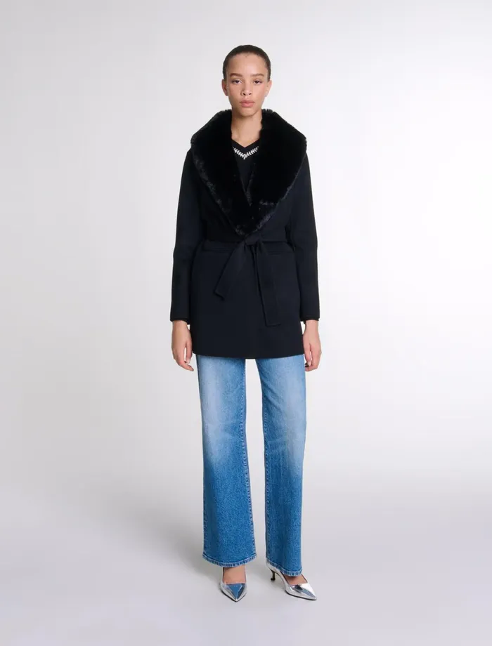 Coats Women Maje DoubleFaced MidLength Coat Black