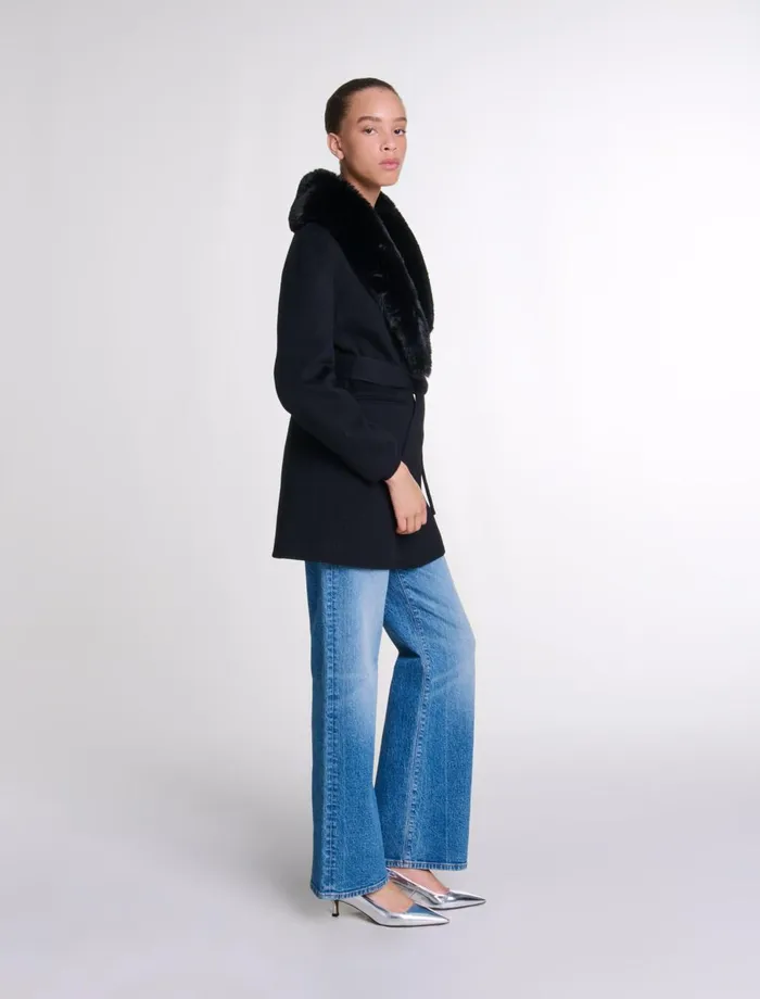 Coats Women Maje DoubleFaced MidLength Coat Black