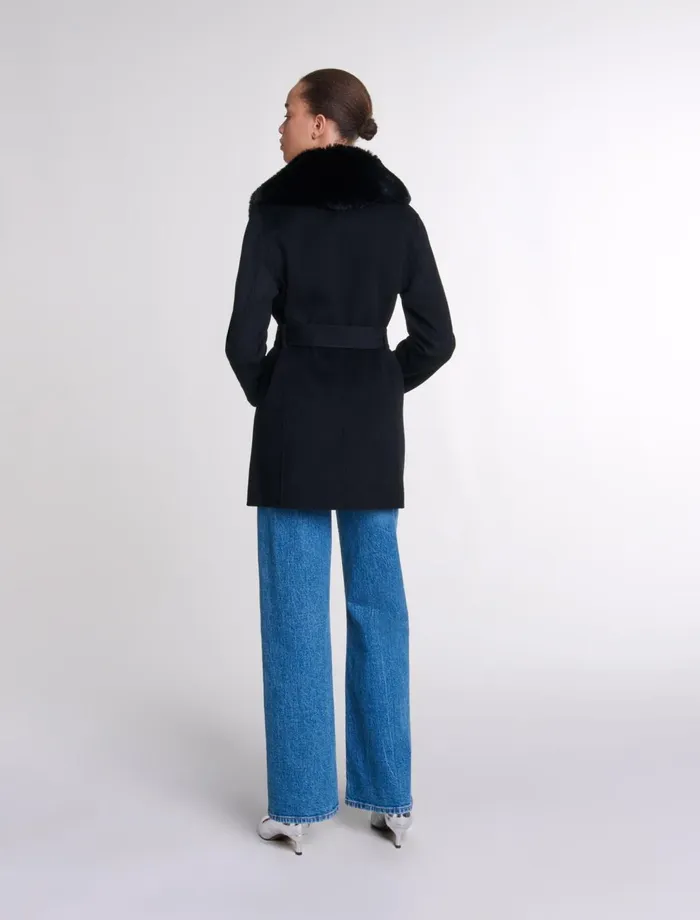 Coats Women Maje DoubleFaced MidLength Coat Black