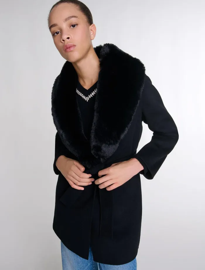 Coats Women Maje DoubleFaced MidLength Coat Black