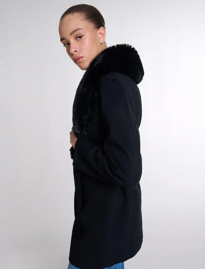 Coats Women Maje DoubleFaced MidLength Coat Black