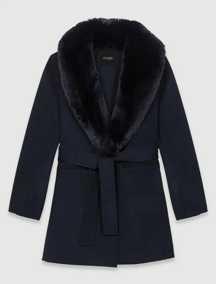 Coats Women Maje DoubleFaced MidLength Coat Black