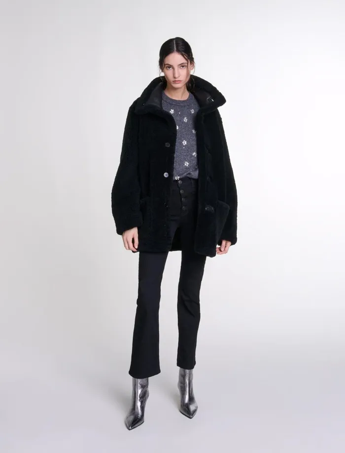 Coats Women Maje Reversible Leather Coat Black