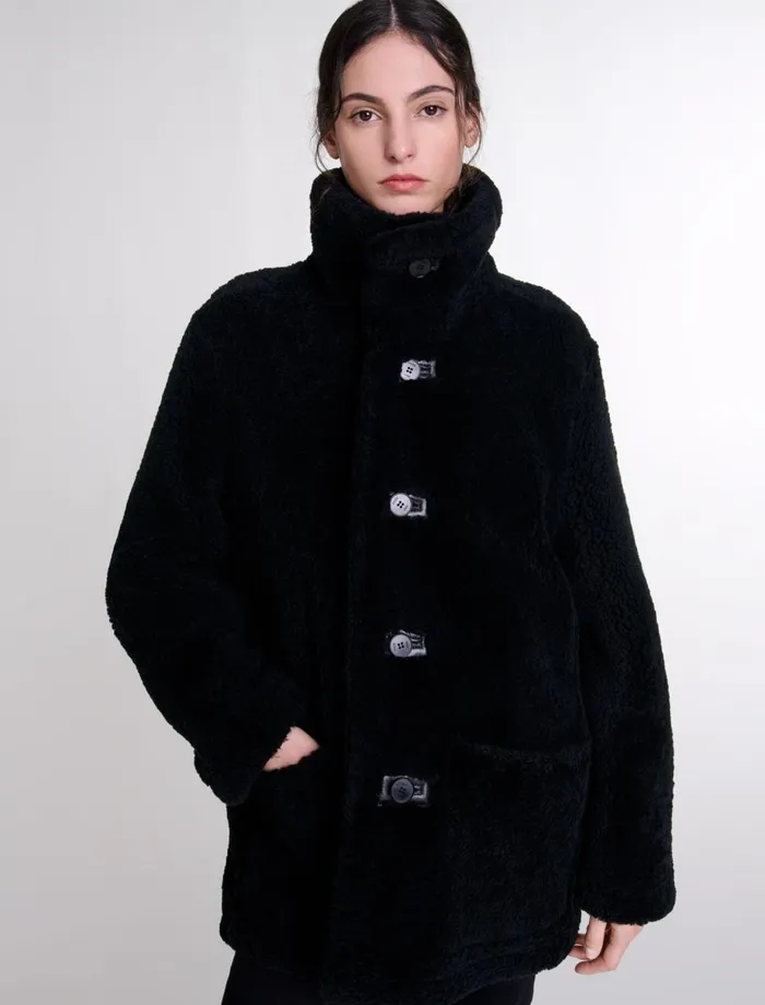 Coats Women Maje Reversible Leather Coat Black