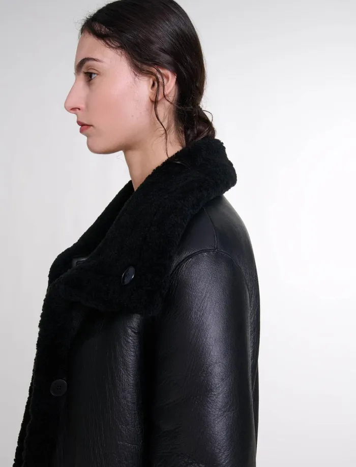 Coats Women Maje Reversible Leather Coat Black