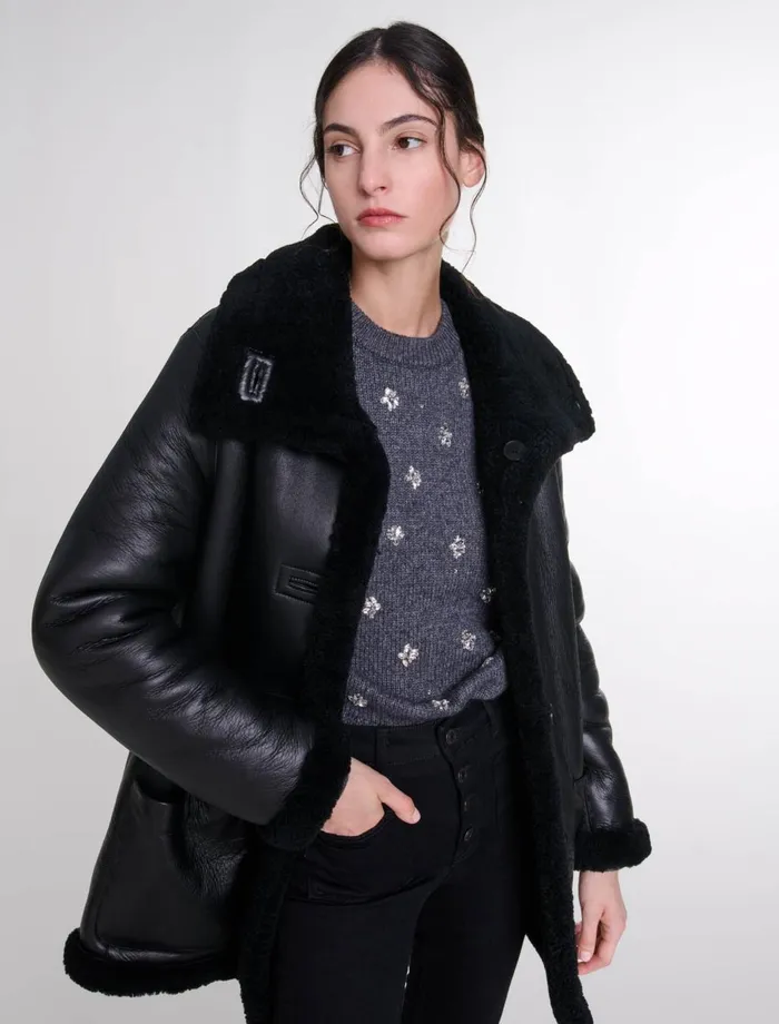 Coats Women Maje Reversible Leather Coat Black