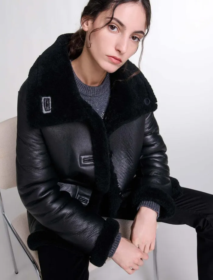 Coats Women Maje Reversible Leather Coat Black