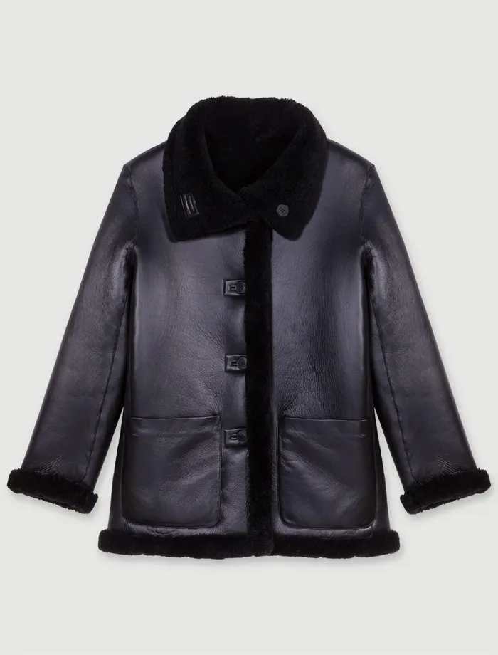 Coats Women Maje Reversible Leather Coat Black