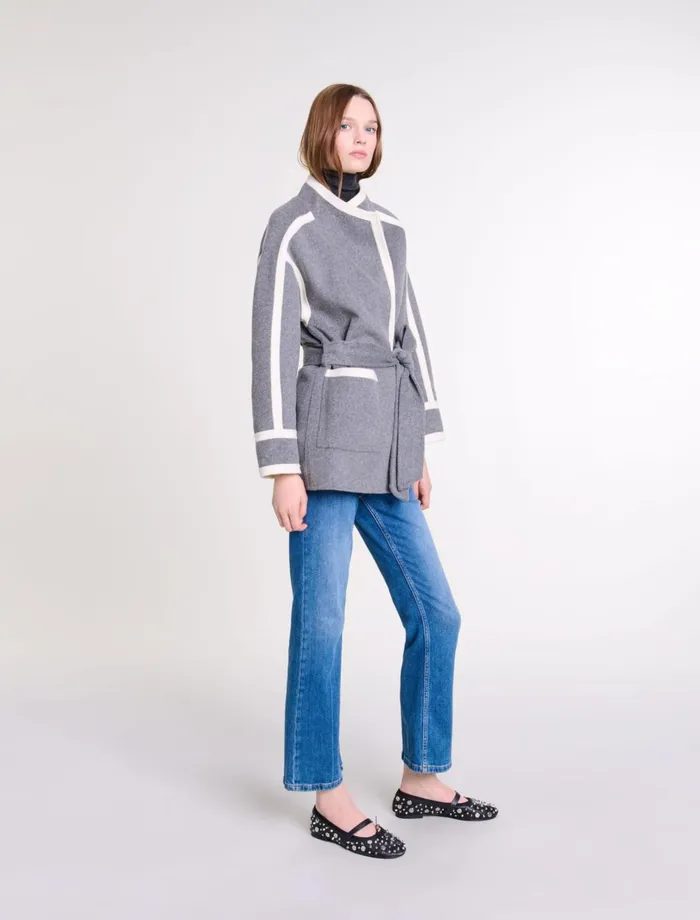 Coats Women Maje Short TwoTone Coat Grey