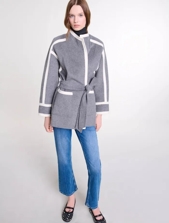 Coats Women Maje Short TwoTone Coat Grey