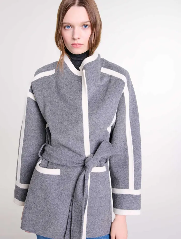 Coats Women Maje Short TwoTone Coat Grey
