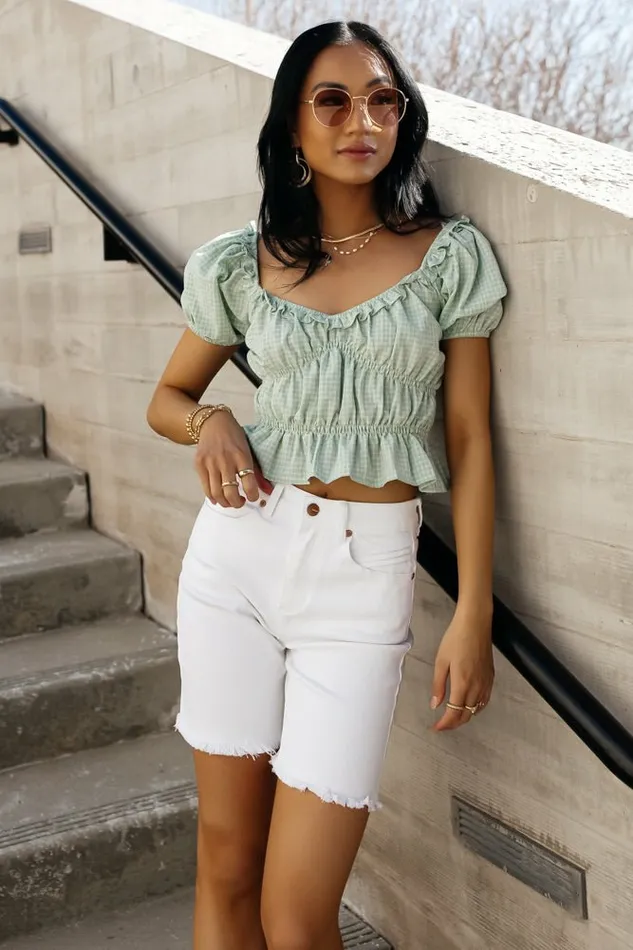 Cori Mid Thigh Denim Shorts In White 8211 FINAL SALE White Women Bohme Shorts