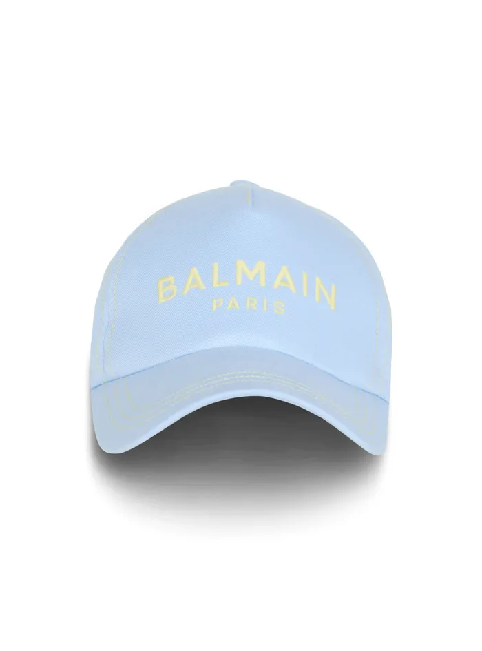 Cotton Cap With Paris Embroidery Blue Men Balmain Hats And Caps