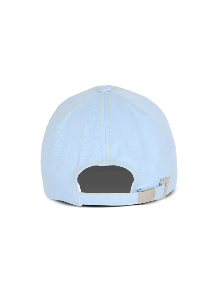 Cotton Cap With Paris Embroidery Blue Men Balmain Hats And Caps