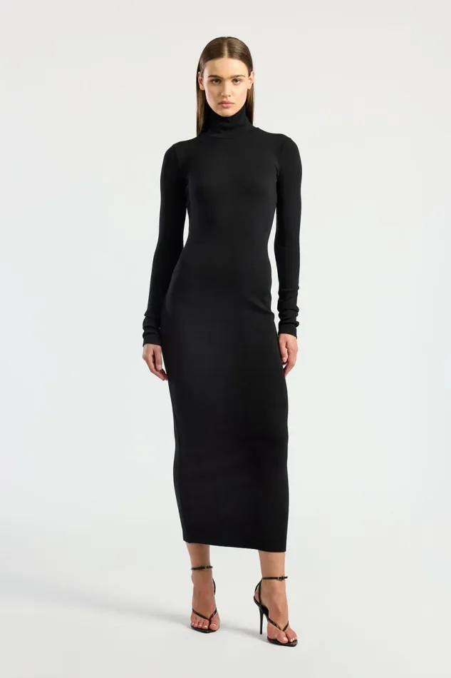 COTTON CITIZEN DRESSES Verona Turtleneck Maxi Dress Jet Black 8211 Women