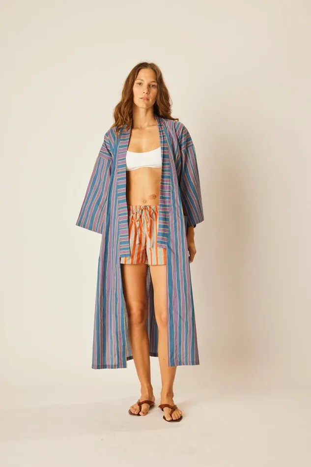 Coverups Shop Natalie Martin DIANE SMOKING JACKET Batik Stripe Lavender