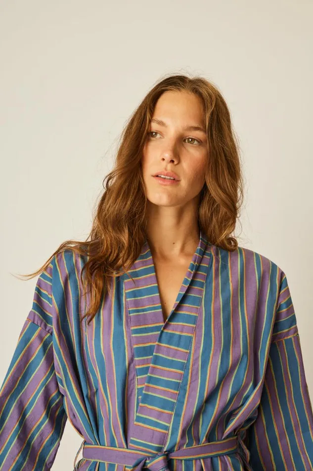 Coverups Shop Natalie Martin DIANE SMOKING JACKET Batik Stripe Lavender