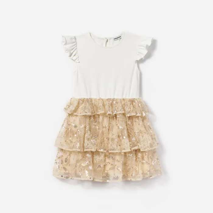 Cream Jersey Sequin Tulle Dress Kids Self Portrait Party Dresses
