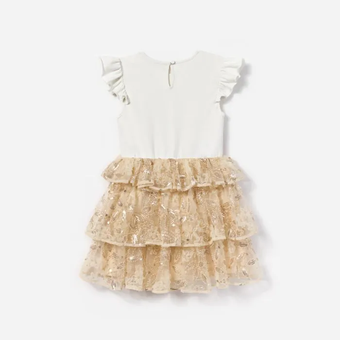 Cream Jersey Sequin Tulle Dress Kids Self Portrait Party Dresses Cream Jersey Sequin Tulle Dress Kids Self Portrait Party Dresses