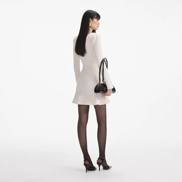 Cream Lurex Knit Mini Dress Women Self Portrait Dresses
