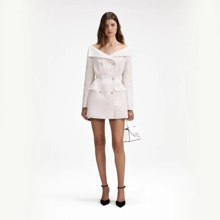 Cream Metallic Boucle Mini Dress Women Self Portrait Dresses