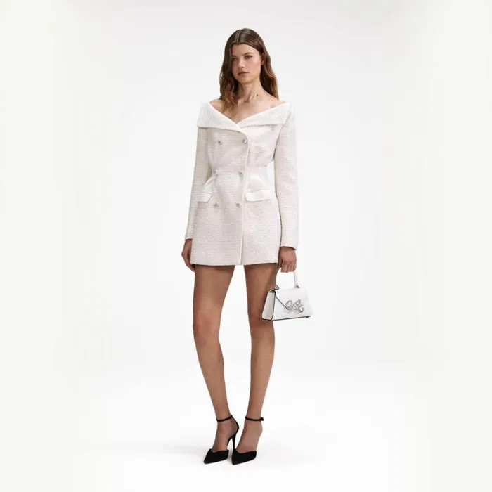 Cream Metallic Boucle Mini Dress Women Self Portrait Dresses