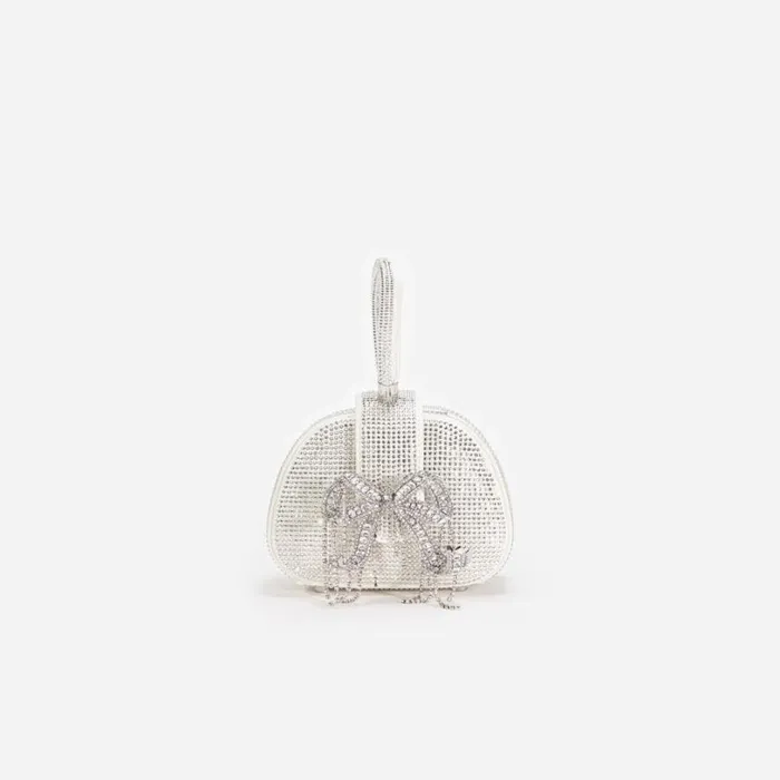 Cream Rhinestone Top Handle Micro Bag Women Self Portrait Micro