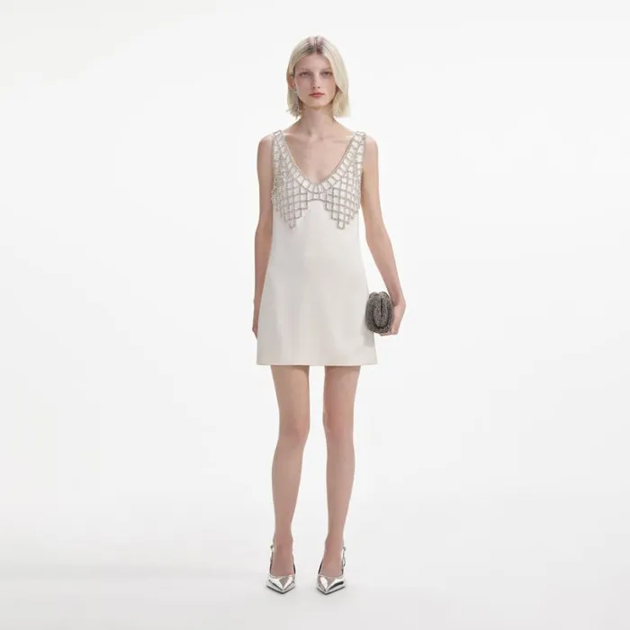 Cream Satin Diamante Bralette Mini Dress Women Self Portrait Dresses
