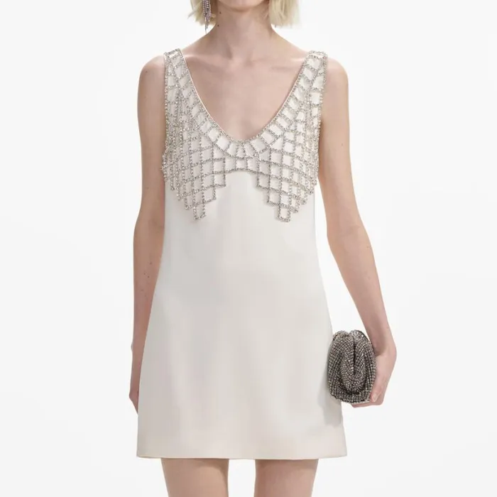 Cream Satin Diamante Bralette Mini Dress Women Self Portrait Dresses