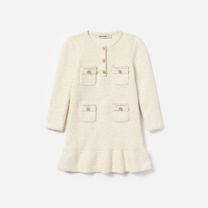 Cream Sequin Knit Dress Kids Self Portrait Knitwear