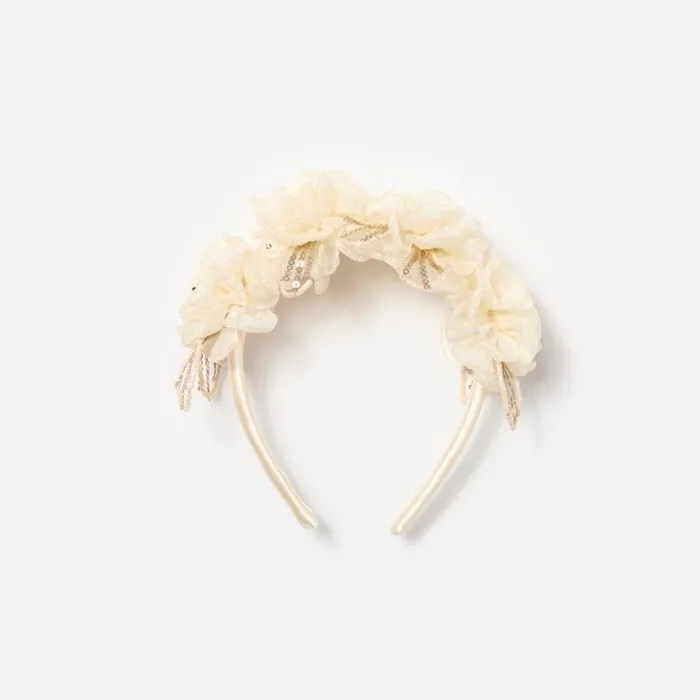 Cream Sequin Tulle Headband Kids Self Portrait Party Dresses
