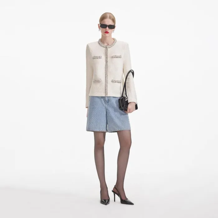 Cream Textured Knit Embellished Cardigan Women Self Portrait Tops Cream Textured Knit Embellished Cardigan Women Self Portrait Tops