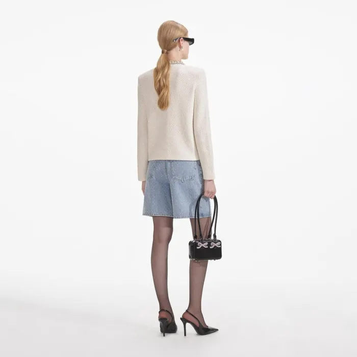 Cream Textured Knit Embellished Cardigan Women Self Portrait Tops Cream Textured Knit Embellished Cardigan Women Self Portrait Tops