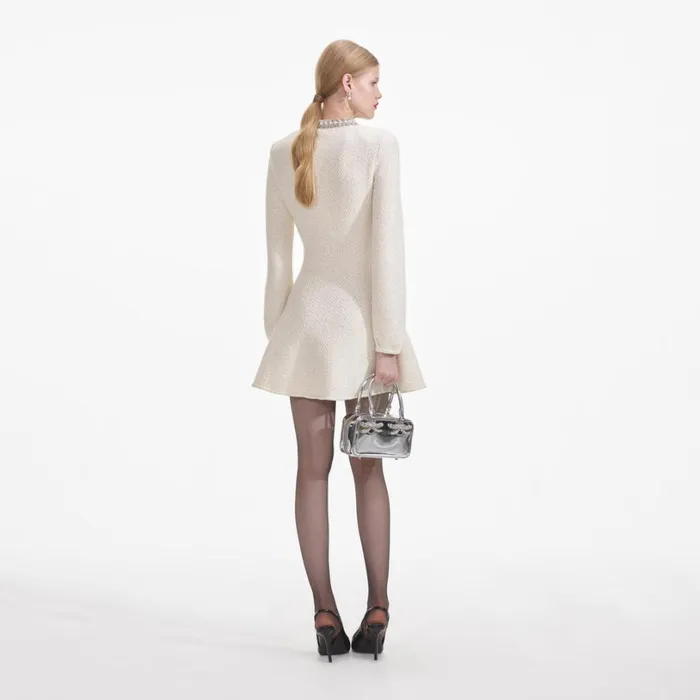 Cream Textured Knit Embellished Mini Dress Women Self Portrait Dresses Cream Textured Knit Embellished Mini Dress Women Self Portrait Dresses